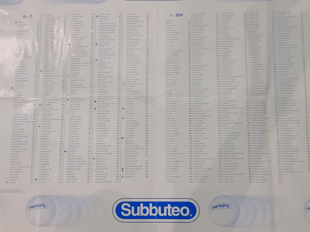 Subbuteo poster catalogo prodotti e squadre anni '90